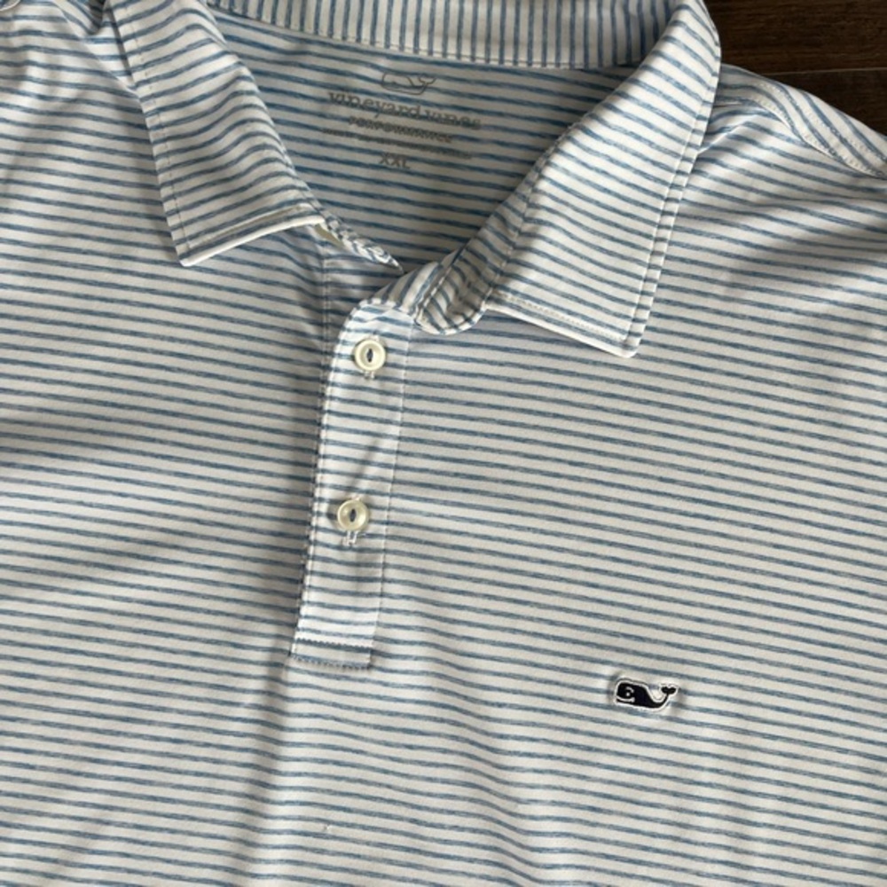 VINEYARD VINES Performance White Blue Striped Sankaty Polo Shirt Golf Size XXL - Picture 8 of 13